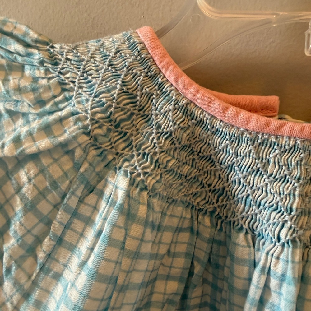 Dondolo Smocked Blue Plaid Dress with Heart Pockets Girls Size 6 - Picture 3 of 4